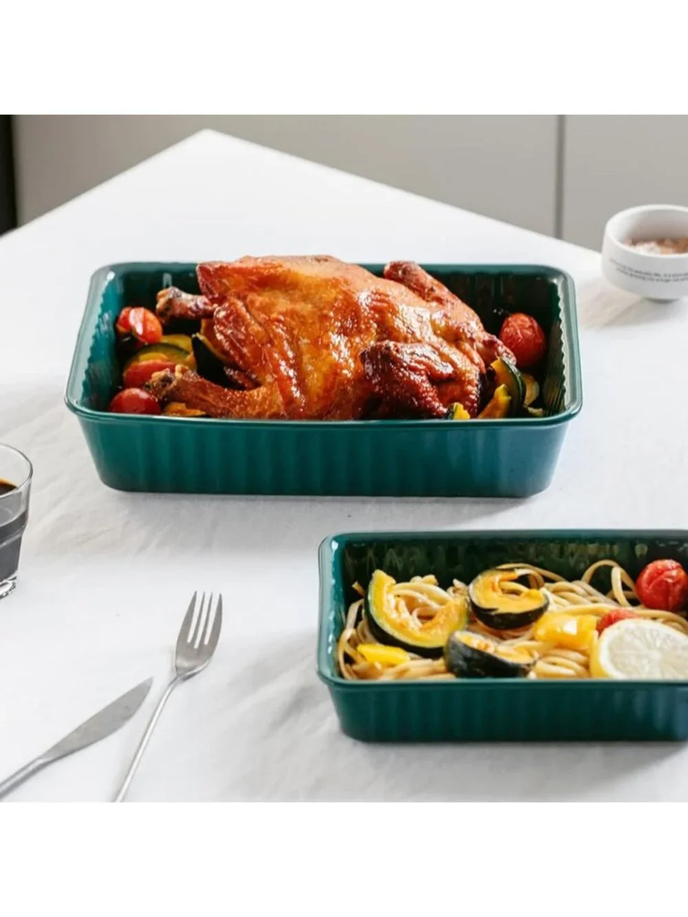 2-Piece Ceramic Baking Dish Set - Rectangular Lasagna & Casserole Pans, Oven